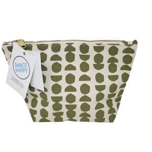 Dance Happy Geometric Print Canvas Zip Pouch Bag Army Green NEW MSRP $48